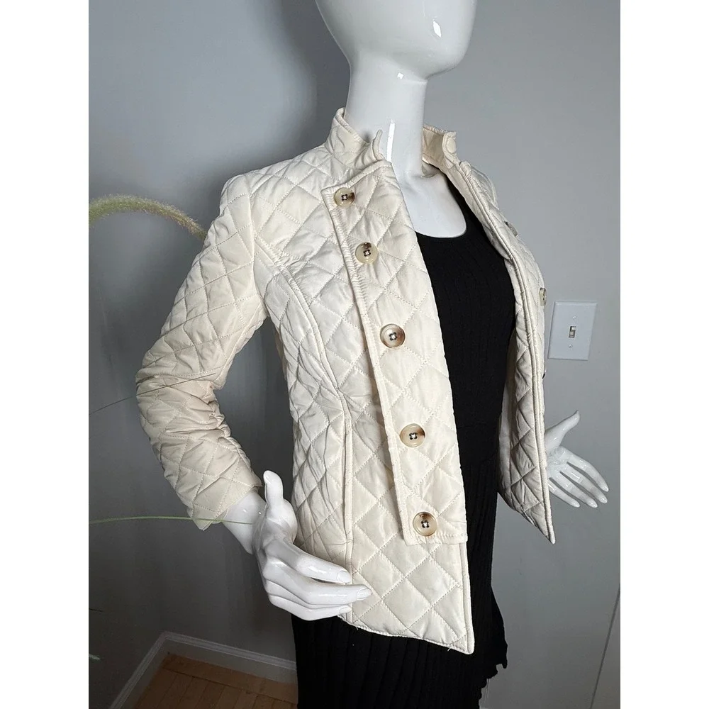 Jones New‎ York Quilted Military Jacket Cream Button Front Lightweight XS NEW